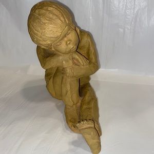 Vintage Dave Grossman signed sculpture dated 69. Boy sitting boy thinking